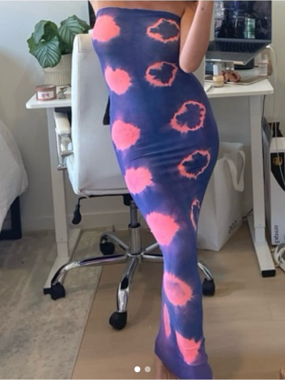 Strapless Tie-Dye Bodycon Maxi Dress - Purple & Pink